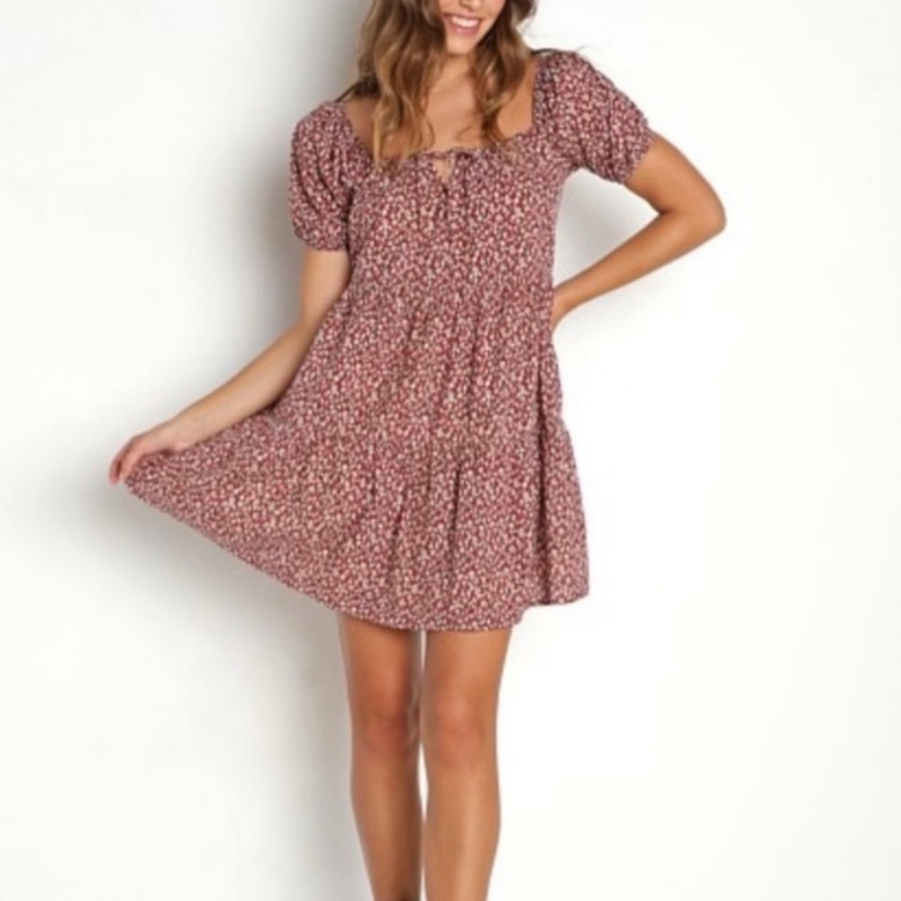LACAUSA NWT Playa Mini Dress Cocoa Magic Mushroom Print